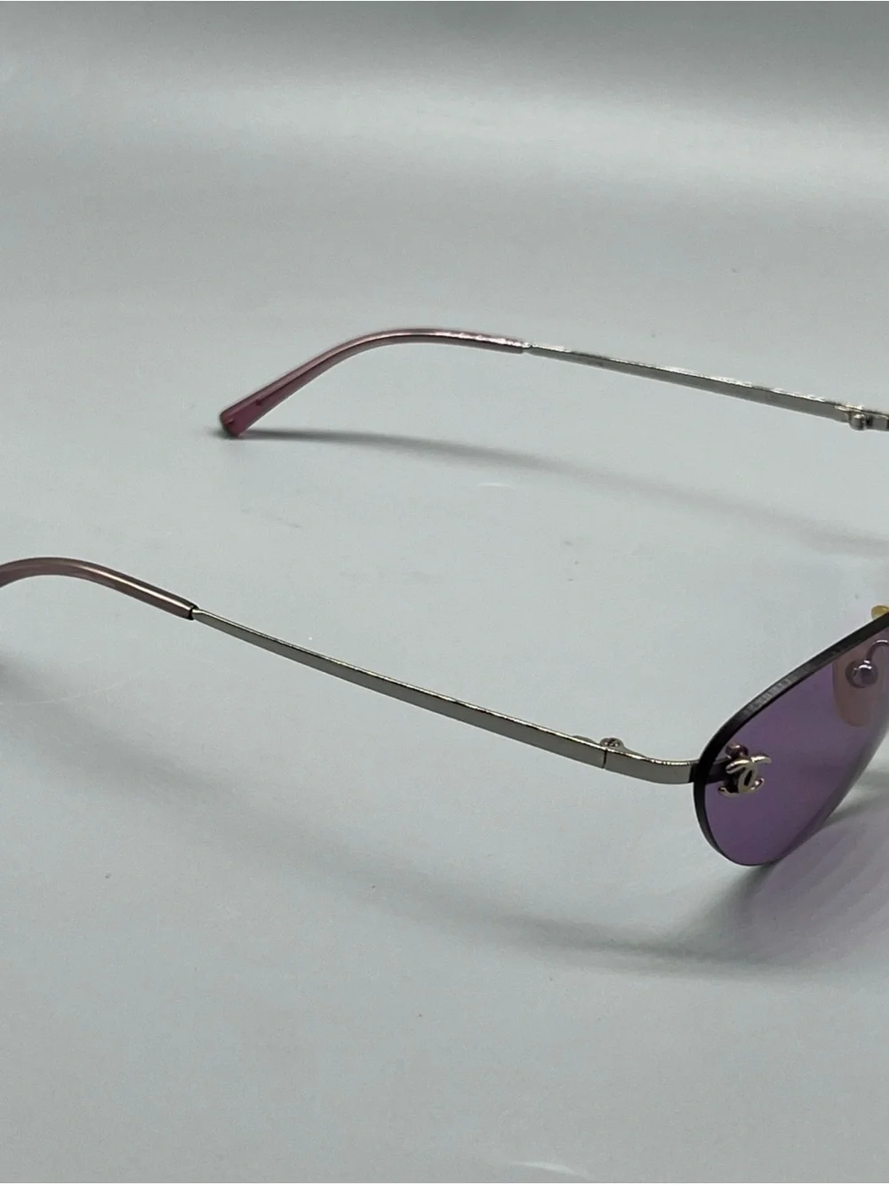 CHANEL Purple Rimless Sunglasses with Silver Bridge